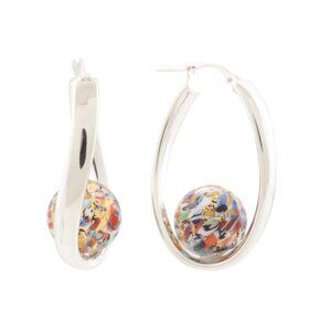 MIA FIORE Silver Made In Italy Sterling Silver Murano Glass Hoop Earrings